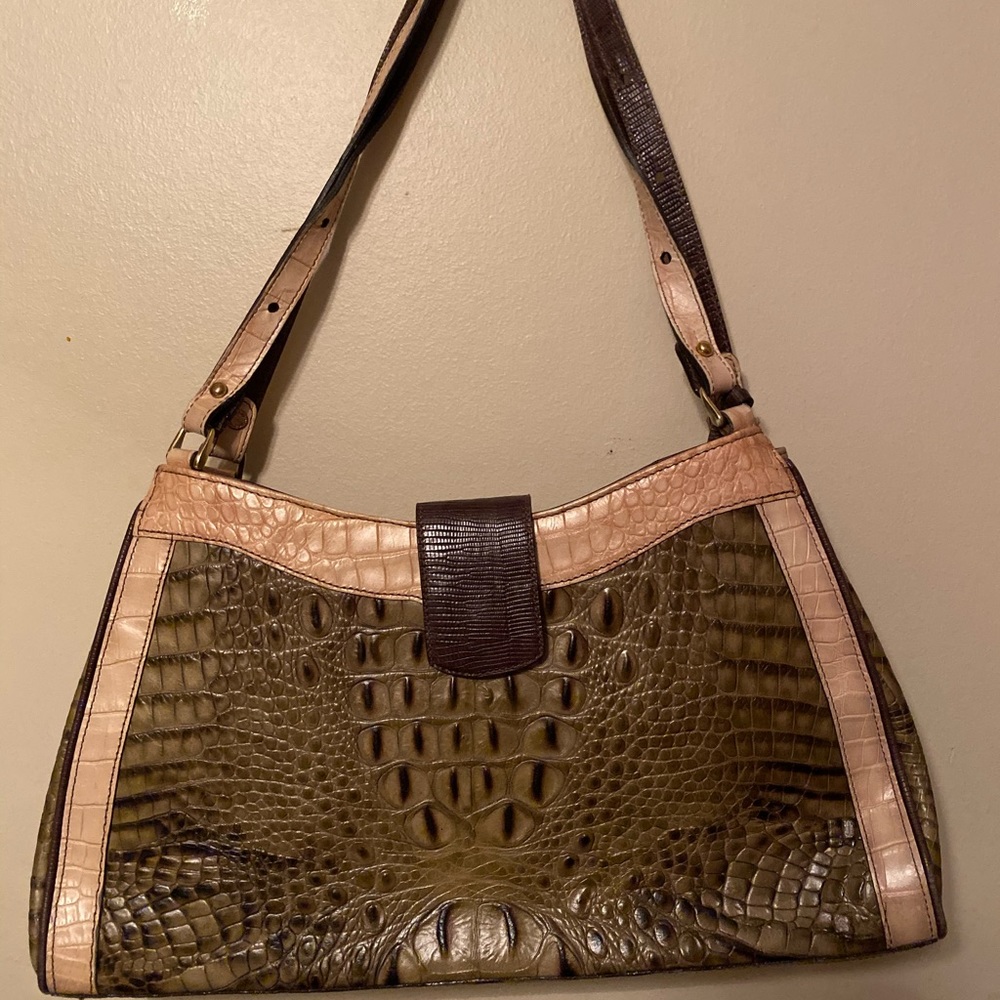 Brahmin Deep Green long strap bag